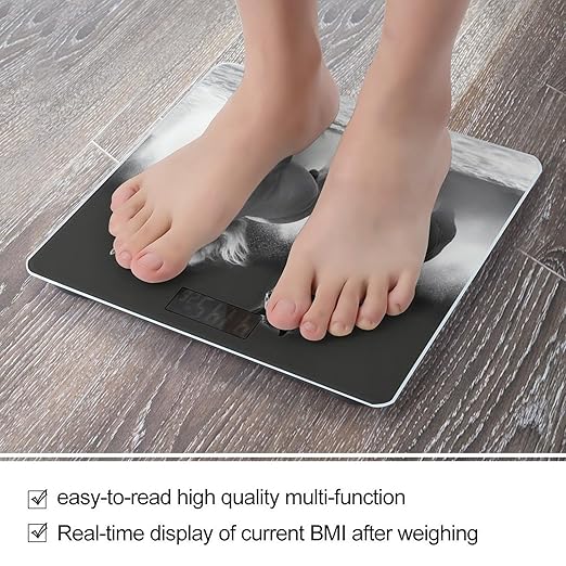 Black and White Horses Running Scale for Body Weight Safe Rounded Corners Tempered Glass Digital Bathroom Scale LED Display 400lb Capacity Weight Scales with High Precision Sensors