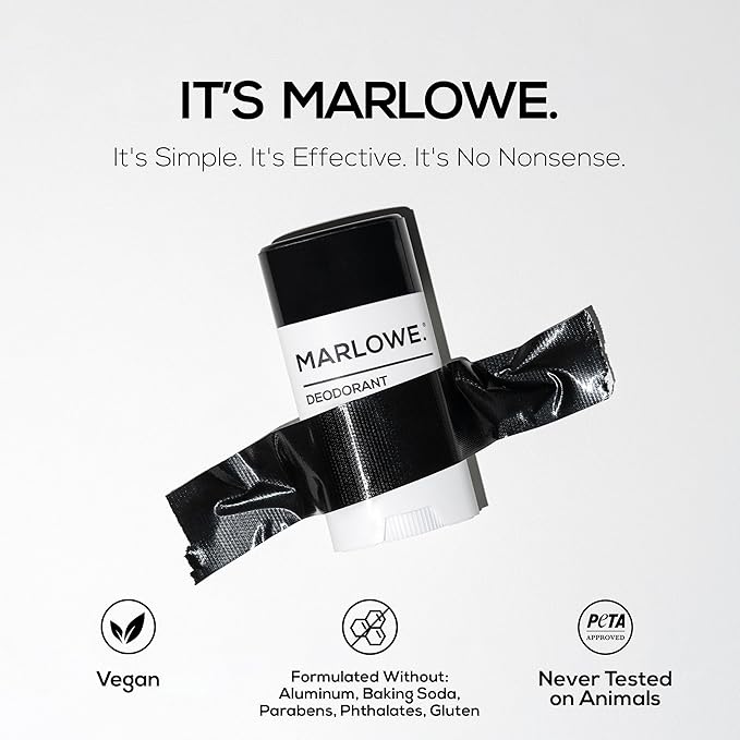 MARLOWE. No. 024 Natural Deodorant for Men 3-Pack | Aluminum Free Stick | Made with Coconut Oil Shea Butter Jojoba | Only No-Nonsense Ingredients that Work Best | Sage &amp Fir Scent