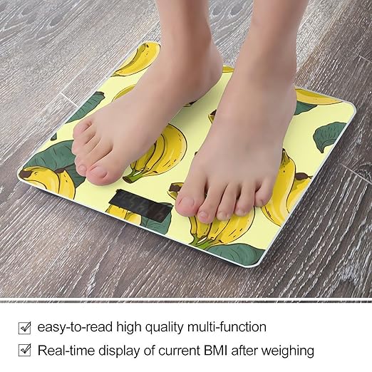 Banana Print Weight Scale Large Bathroom Scales Digital Weight with Bright LED Display Non Slip Automatic Weighing Scale Fashion Weighing Machine for Body