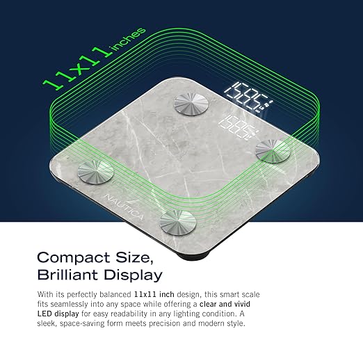 Nautica Body Tracker Digital Bathroom Scale Bluetooth-Enabled Smart Scale with BMI Body Fat Muscle Mass Tracking &amp More Syncs with Smartphone App for Body Composition Tracking 396 Lbs.