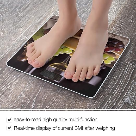 White Wine Cheese Cake Grapes Bathroom Scale Large LCD Backlight Display Digital Scale Rounded Corners Body Scales Automatic Power On/Off Bathroom Scales for Home Bedrooms