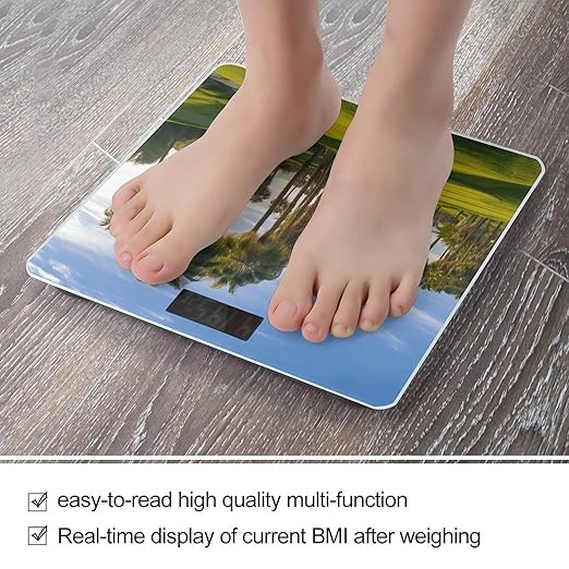 Palm Tree Golf Course Scale for Body Weight Anti-Slip Tempered Glass Digital Bathroom Scales Clear LCD Display Weighing Scale Safe Rounded Corners Smart Scales
