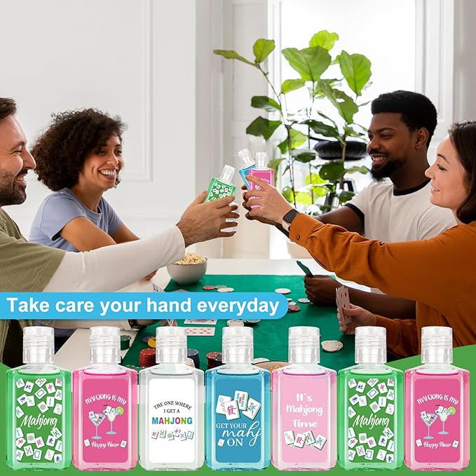 50 Pcs Mahjong Cocktail Mini Hand Sanitizer Bulk Mah Jong Lovers Gifts 1fl oz Travel Size Hand Soap for Christmas Birthday Bachelorette Bridal Shower Mahjong Party Game Night Supplies
