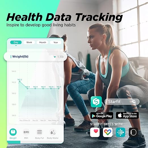 RunStar Scale for Body Weight and Fat BMI Muscle Mass to 28 Body Composition FSA&ampHSA Eligible Digital Bathroom Scales 8-Electrode with Voice Prompt High Accurate Bluetooth Weight Scale Gold
