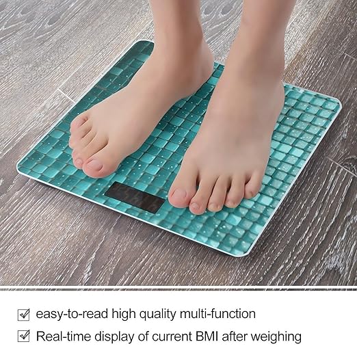 Turquoise Small Dot Tiles Scale for Body Weight Anti-Slip Digital Bathroom Scale Sturdy Toughened Glass Weighing Scales High Precision Safe Rounded Corners Smart Scales