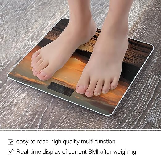 Mountain and Water at Sunset Scale for Body Weight High Precision Digital Weight Scales with LCD Display Anti-Slip Sturdy Slim Tempered Glass Bathroom Scale for Home Use