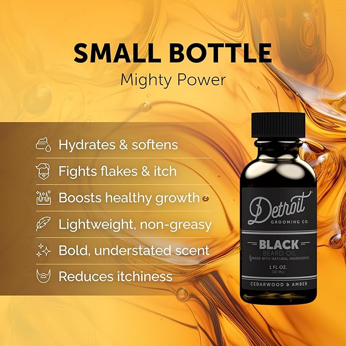 Detroit Grooming Beard Oil | Hydrating &amp Nourishing Formula with Vitamin | Cedarwood &amp Amber • Black (1 oz)