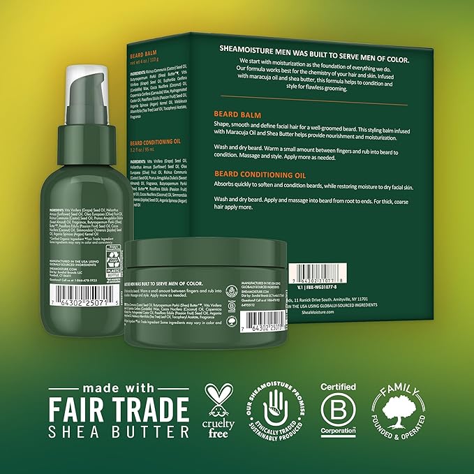 Shea Moisture Beard Care Gift Set – Natural Beard Oil &amp Beard Balm Scented with Essential Oils Gift for Men (2 Piece Set)