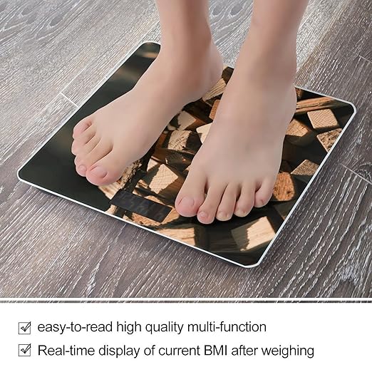 Rustic Wood Bathroom Scale for Body Weight LCD Display Digital Bathroom Scale Tempered Glass Bathroom Weight Scales Fashion Smart Scales for Home Bedroom 400 Lb