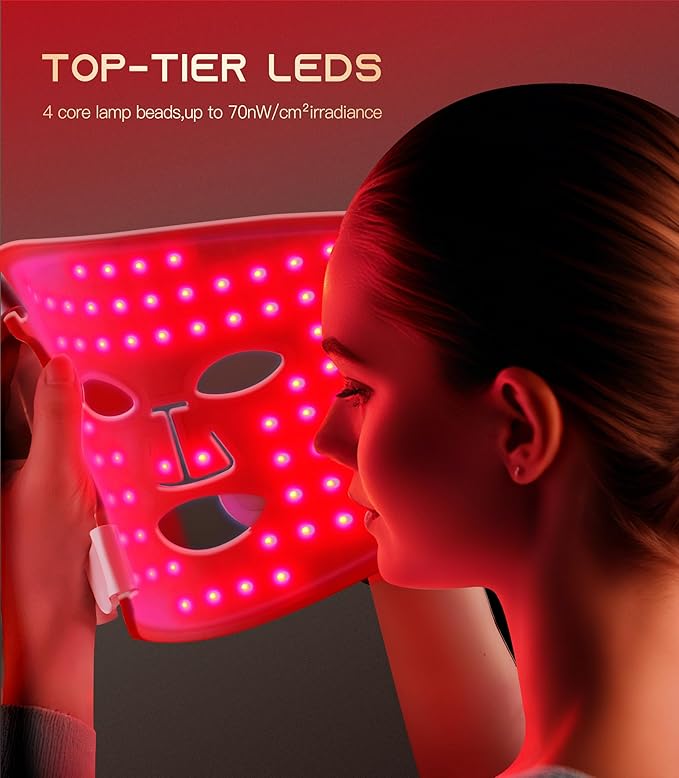 Red Light Therapy for Face Wireless Led Face Mask with Near-Infrared Red Light (NIR) 5 Modes Facial Skin Care 380-850nm Multi-wavelength Rechargeable Beauty Device for Women Men