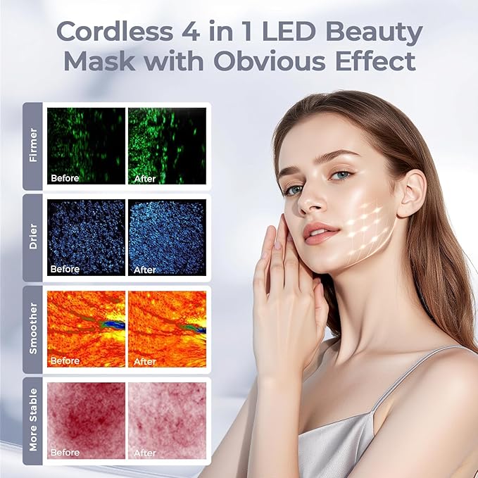 Red Light Therapy for Face-LED Face Mask Light Therapy with 3 Gears2500mAh BatteryInfrared Red Light Therapy Mask for Home Working Travel Yoga Sleep