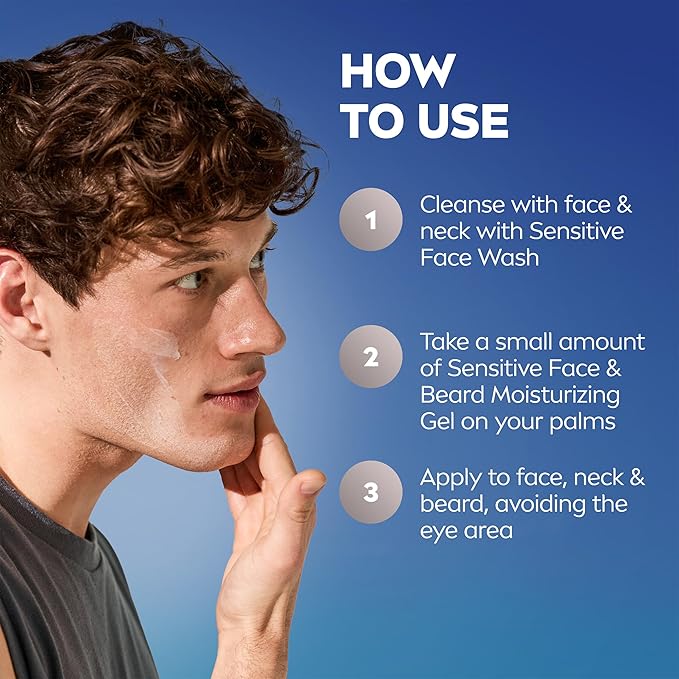 NIVEA MEN Sensitive Face and Beard Moisture Gel Gentle Face and Beard Moisturizer for Men Instantly Hydrates Skin and Conditions Beards 1.7 Fl Oz Tube Pack of 3