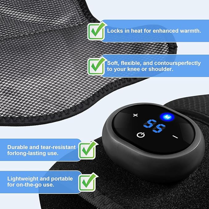 BIBIRE Knee Brace Massager with Heat Vibration Massage Pain Relief for Joints Elbow Shoulder Ligament and Muscles Injuries Two Adjustable Straps for Family Home