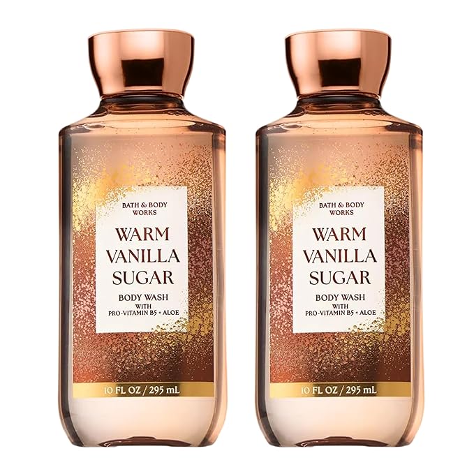 Bath &amp Body Works Warm Vanilla Sugar Body Wash Nourishing Cleanser with Pro-Vitamin B5 &amp Aloe Sparkling Sugar and Sweet Vanilla Scent Gentle for Daily Use 10 fl oz - 2 Pack