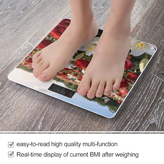 Flower Sea Smart Scale for Body Weight Digital Bathroom Scale Toughened Glass Weight Scale with Large LCD Backlight Display High Precision Scales Weighing Machine