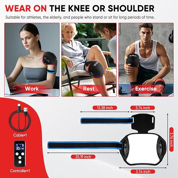 Red Light Therapy for Knee Pain ReliefVibration Knee Massager with 660nm&amp850nm3 in 1 Heated Knee Brace for Knee/Joint/Elbow/ShoulderRechargeable Near Infrared Light Therapy Device