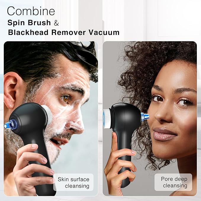 Electric Facial Cleansing Brush with LCD Screen 3-in-1 Face Scrubber &amp Optional Blackhead Remover Rechargeable IPX7 Waterproof Gentle Daily &amp Deep Cleaning for All Skin Types