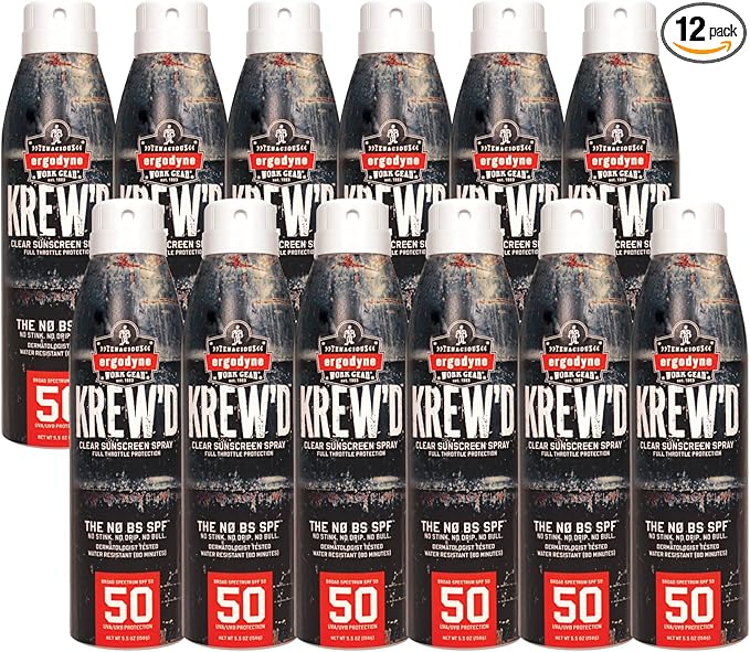 Ergodyne KREW'D 6353 Sunscreen Spray Broad Spectrum SPF 50 Water Resistant 5.5 oz 12-Pack