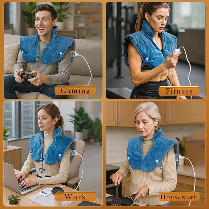 Nalax 30s Fast Heating Pad for Neck and Shoulders and Back 6X Deeper Far Infrared Pain Relief 8 Heat Settings Max 159℉ 4H Auto Off Memory Function Adjustable Strap Valentine Gifts Women 24x 20