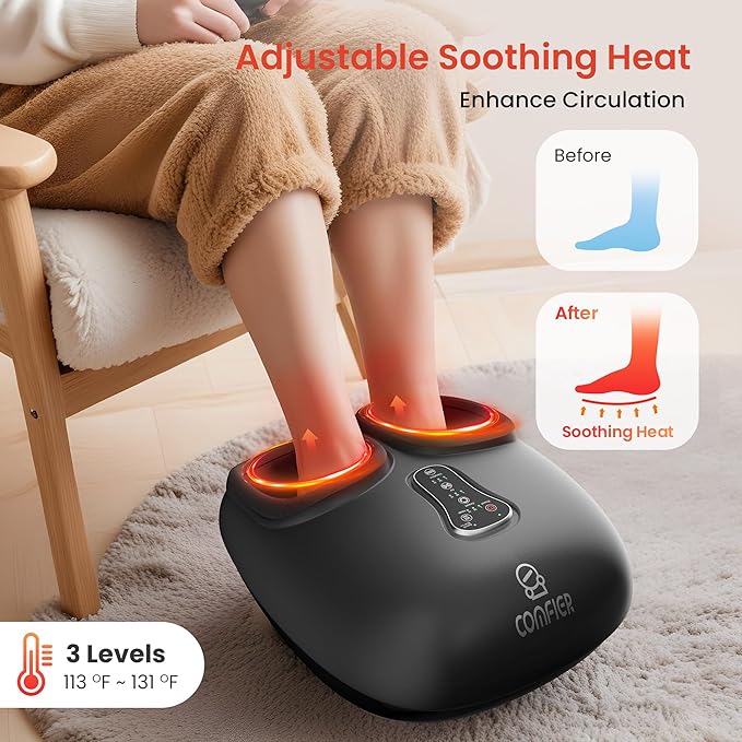 COMFIER Shiatsu Foot Massager with Heat Kneading RollingVibration CompressionRemote ControlFoot Massage for NeuropathyPlantar FasciitisSize 13“