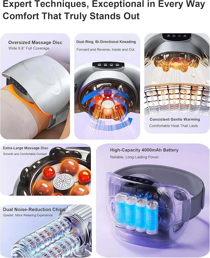 Abdominal Massager Belt – Electric Belly Stomach &amp Tummy Massage Machine and Tool with Dual Kneading Discs Soothing Heat Wireless &amp Rechargeable