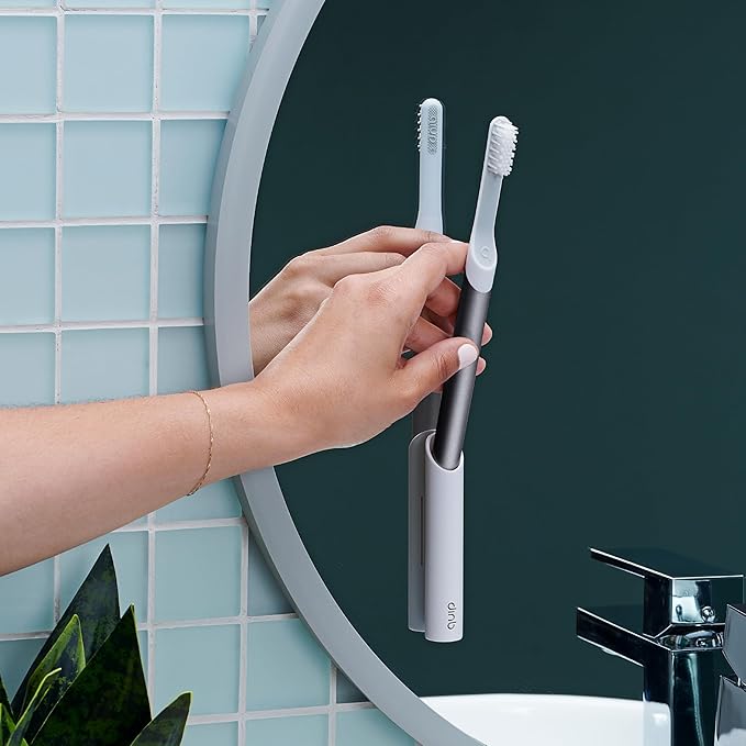 Quip Metal Sonic Electric Toothbrush for Adults - Time Travel &amp Soft Bristles with Travel Case &amp Replacement Brush Head - 3 Month Battery Life Slate
