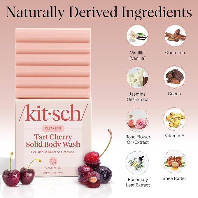 Kitsch Tart Cherry Soap Bar &amp Hair Perfume – 2-Piece Body &amp Hair Care Shower Set
