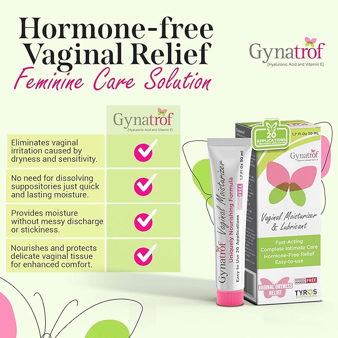 Gynatrof Vaginal Moisturizer Long-Lasting for Vaginal Dryness &amp Irritation Hormone-Free Hyaluronic Acid &amp Vitamin E Feminine Care Daily Hydration For Intimate Feminine Care 1.7 fl oz
