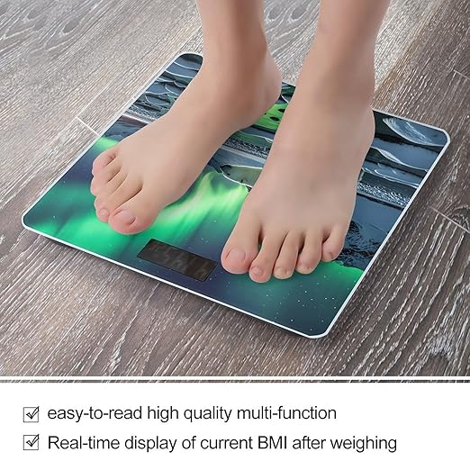 Polar Bears Northern Lights Bathroom Scale for Body Weight with High Precision Large LCD Backlight Display Digital Weighing Scale with BMI Capacity Up to 180kg