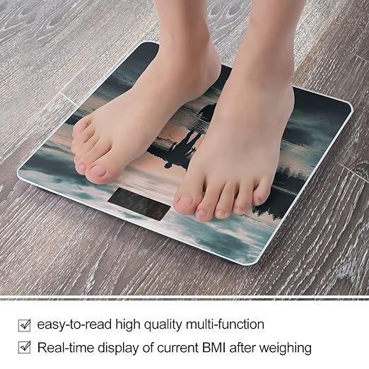 Standing in The Lake Scale for Body Weight Anti-Slip Tempered Glass Digital Bathroom Scales Clear LCD Display Weighing Scale Safe Rounded Corners Smart Scales