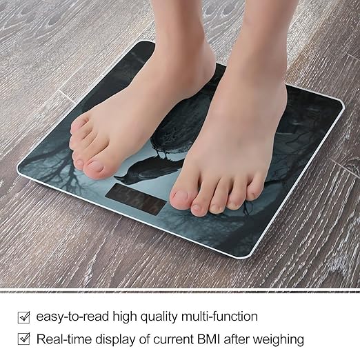 Black Crow on Tombstone Weight Scale Large Digital Bathroom Scales with Bright LED Display Non Slip Digital Scale and Step On Fashion Weighing Machine for Body