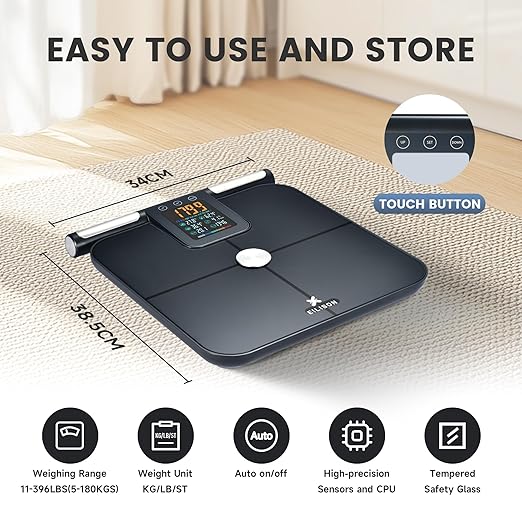 EILISON Smart Scale for Body Weight: 8-Electrode Precision Digital Bathroom Scale for Fat BMI 32 Muscle Body Composition Analyzer Highly Accurate Weighing Machine 400lbs (8 Electrode Grey Handle)