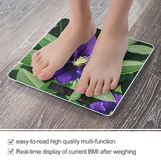 Purple Flowers Digital Bathroom Scale for Body Weight Weighing Scale with Backlit LCD Display High Precision Measurements &amp Measures Weight Up to 180kg