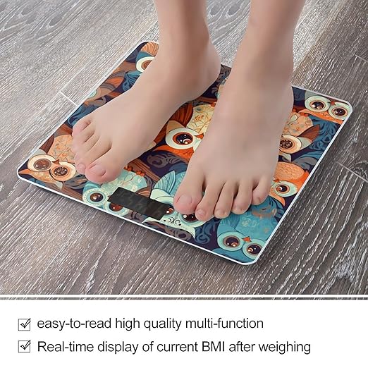 Anime Owl Scale for Body Weight Safe Rounded Corners Tempered Glass Digital Bathroom Scale LED Display 400lb Capacity Weight Scales with High Precision Sensors
