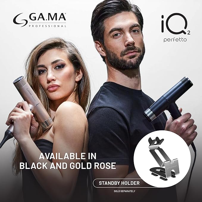 GA.MA iQ2 Perfetto Hair Dryer with 120000 RPM Intelligent Turbo Motor Auto-Standby Oxy Active Technology Includes 10 Filters Black