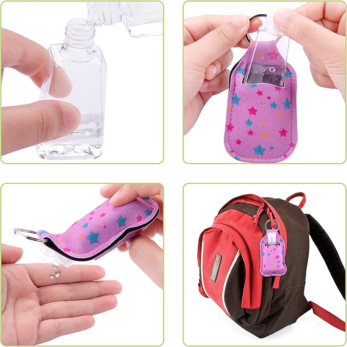 Duufin 60 Pcs Hand Sanitizer Keychain Holders Set with 30 Pcs Empty Bottles 30 Pcs Hand Sanitizer Holder for Backpack Purse