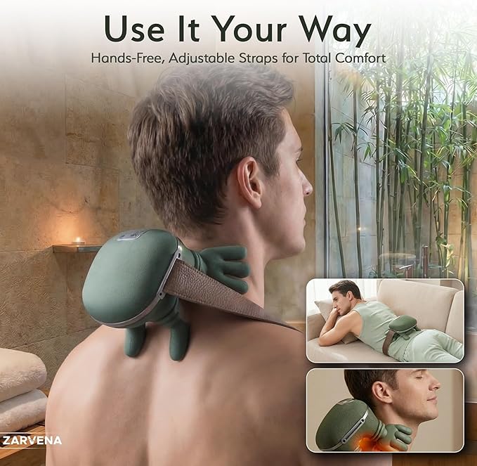 Neck Massager with Heat for Pain Relief – Shoulder &amp Neck Massager with Hands Simulated Human Hand Massager Deep Tissue Shiatsu Cordless Portable Neck Massager with Adjustable Strap