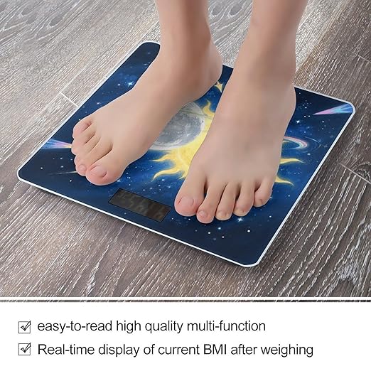 Moon Sun Scale for Body Weight Sturdy Tempered Glass Weighing Scales with LCD Display Accurate Digital Bathroom Scale Convenient Body Fat Smart Scales Easy Read