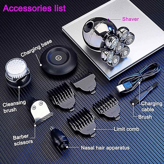 Head Shavers for Bald Men 5 in 1 Men's Rechargeable Bald Head Electric Shaver 7D LCD Display Beard Nose Ear Hair Trimmer Men Facial Cleaning Brush
