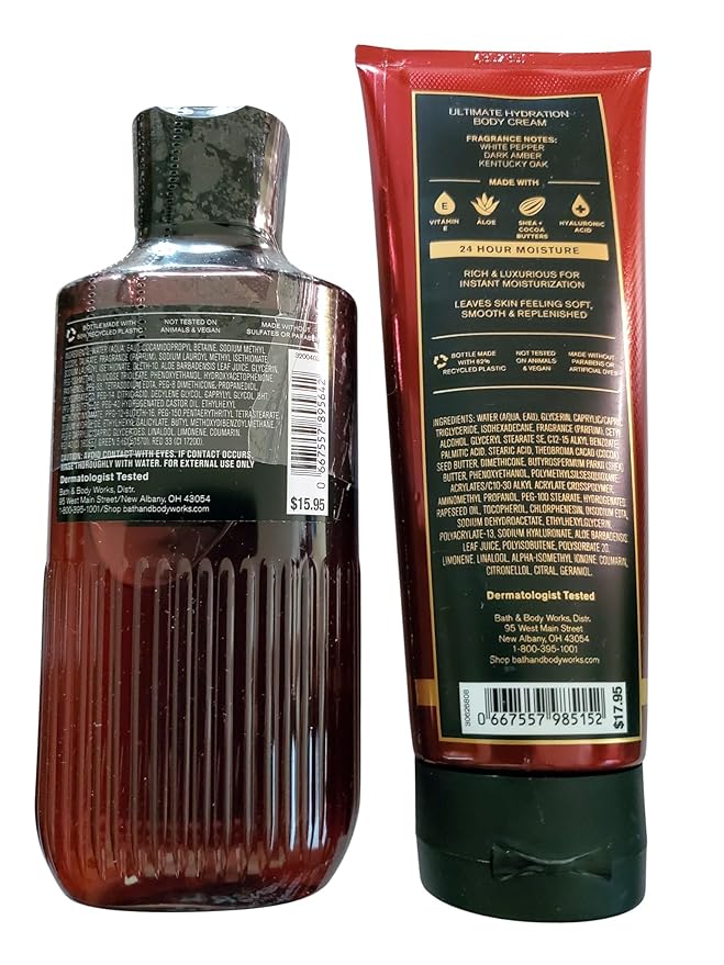 Bath &amp Body Works Men's Bourbon 3-in-1 Hair Face &amp Body Wash Shower Gel and Body Cream 2 Piece Set