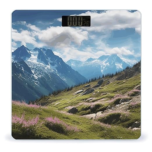 Mountains Scale for Body Weight Anti-Slip Tempered Glass Digital Bathroom Scales Clear LCD Display Weighing Scale Safe Rounded Corners Smart Scales