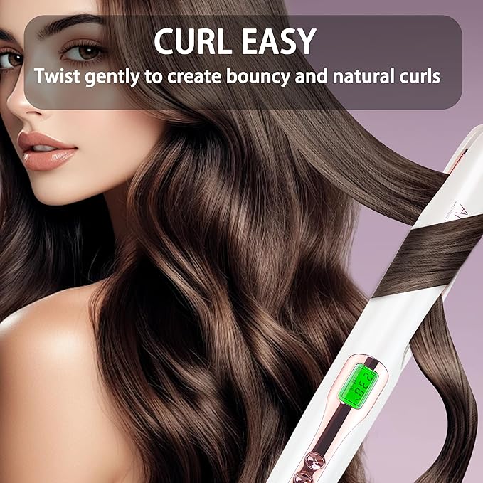 ANGENIL Pro Tourmaline Ceramic Twist Hair Straightener Dual Voltage Flat Iron Curling Iron in One Round Flat Iron with Silicone Heat Resistant Mat LCD Display 11 Adjustable Temp 20S Fast Heating