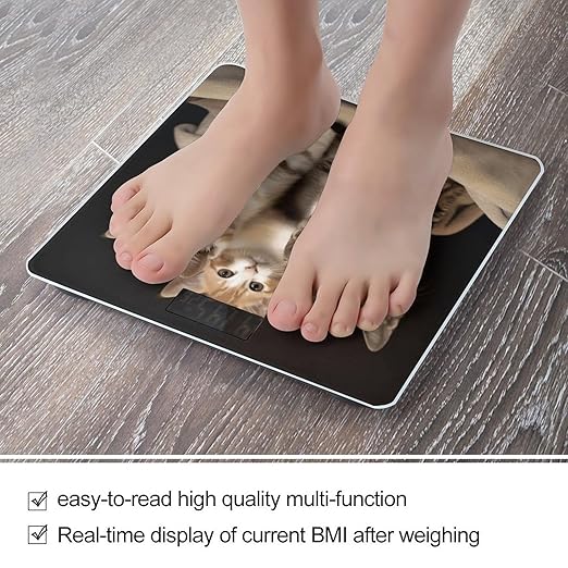 Kittens Family Cats Bathroom Scale Rounded Smart Scale for Body Weight Automatic Power On/Off Weight Scales Accurate Bathroom Digital Scales for Pet Home Bedroom Kitchen