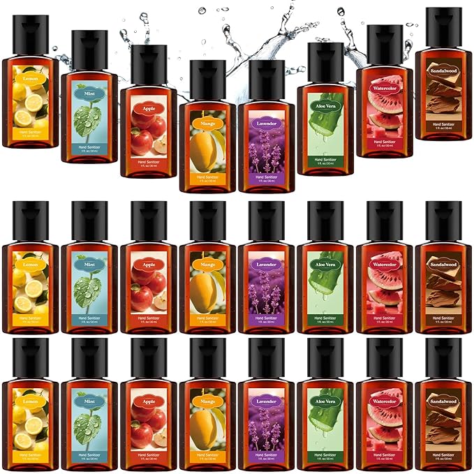 Frienda 24 Pcs Scented Mini Hand Sanitizers Bulk 1 Fl oz Brown Compact Bottle Travel Size Hand Sanitizer Assorted Scents Employee Appreciation Gifts for Coworker Staff Teacher Nurse Thank You Gifts