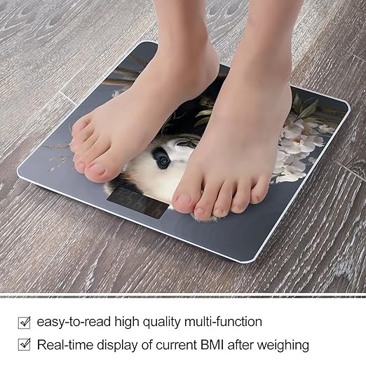 Panda with Flower Scale for Body Weight Highly Accurate Digital Bathroom Scale Sturdy Tempered Glass Weighing Scales with LCD Display Fashion Body Fat Smart Scales 400lb