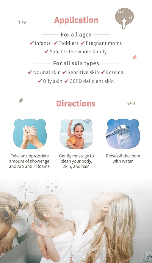 Kids Shower Gel | Gentle Cleanser &amp Moisturizing Sulfate-Free Body Wash | Eco-Friendly Tear-Free Hypoallergenic Skincare for Sensitive &amp Eczema-Prone Kids | 16.91 fl oz (500ml)