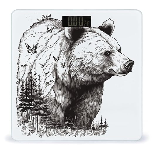 Wildlife Hand Drawn Bear Animal Smart Scale for Body Weight Accurate Bathroom Scale with LED Display Digital Weight Scales Weighing Machine High Precision Scales for Bath Home