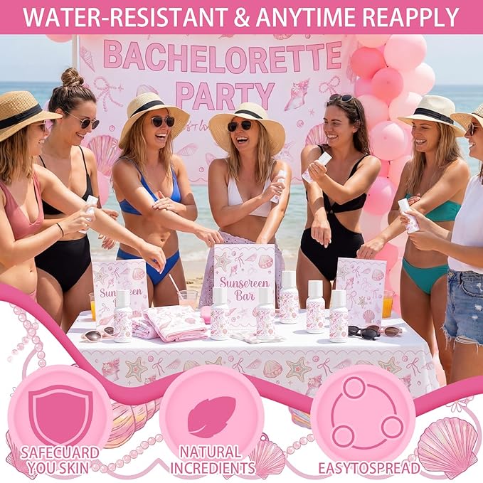 Demissle 24 Pcs Mini Sunscreen Bulk SPF 30 Pink Bow Starfish and Seashell Travel Size Sunscreen Bachelorette Wedding Party Supplies Summer Outdoor Goods for Under The Sea Beach Ocean Coastal 1 Fl. oz
