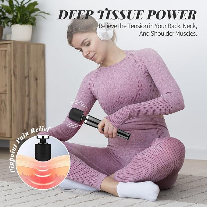 Rechargeable Wand Massager for Women 10-Speed Cordless Handheld Massager Portable Electric Deep Tissue Massage Tool for Full Body Muscle Recovery Neck Back Shoulder &amp Foot (Black-USB)