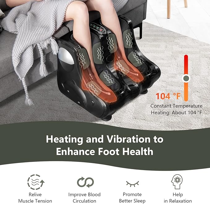 Giantex Foot and Calf Massager with Heat - Shiatsu Foot Massager Machine with Vibration Deep Kneading 3-Level Intensity Modes Electric Foot Massager for Tired Feet Leg Calf Pain Relief (Black)